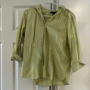 Lands' End Women's Button Down Shirt in green and Blue Stripes
